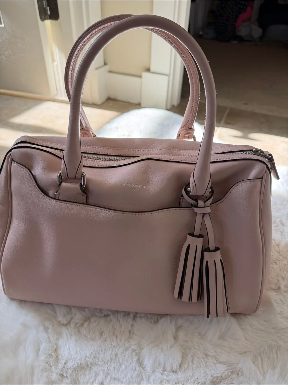 Coach Blush Pink Pebbled Leather Satchel with Tassels